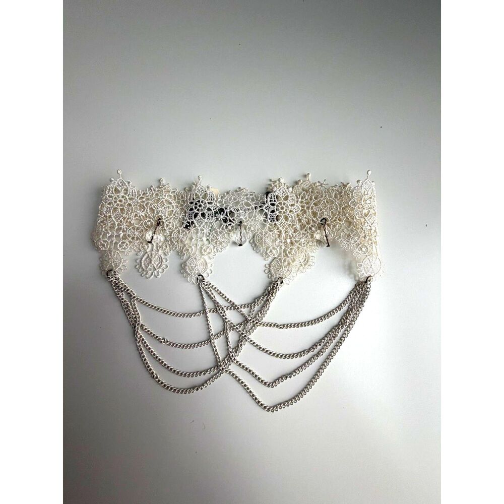 White Lace Bib Collar Necklace Statement Lace Choker Style Necklace Boho Jewelry